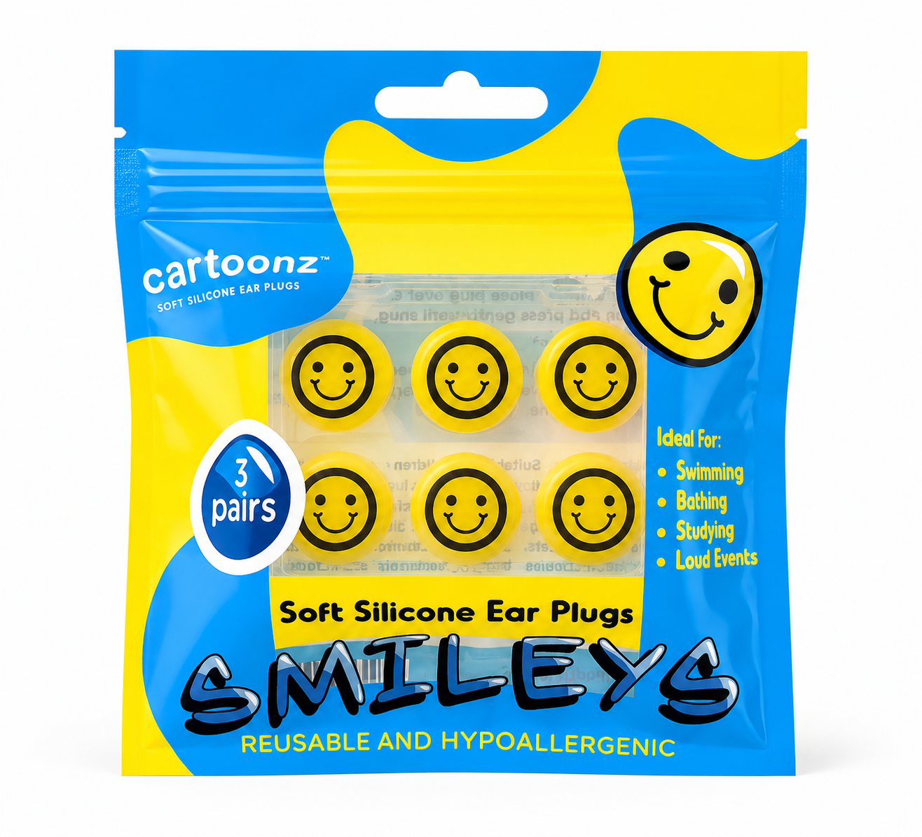 Cartoonz - Smileys Silicone Earplugs 3 pairs